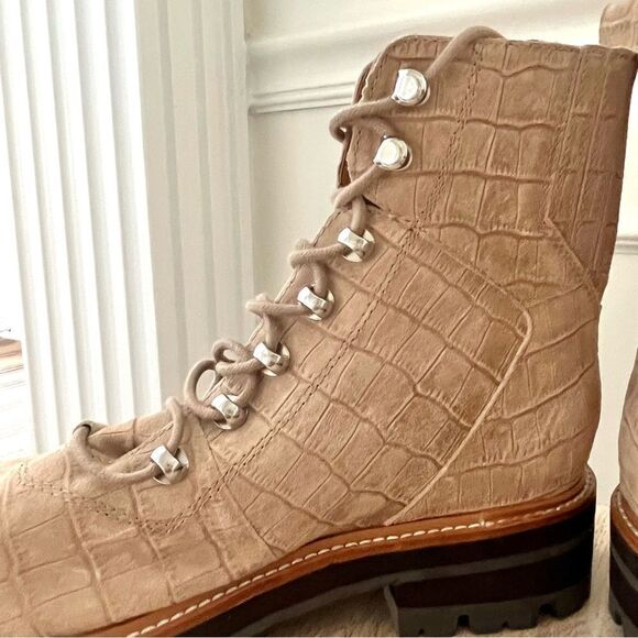 Marc Fisher Lizzie 2 Croc Lace Up Print Platform Combat Boots Tan 9.5 NWOB - Picture 5 of 13